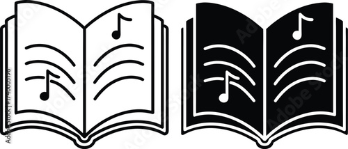 Open Book Icon With Music Notes Black And White symbol