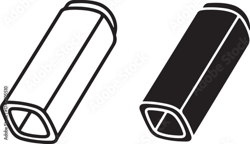 Vector art of two fuse one in outline style and one in solid black, representing electrical components, safety devices, and circuit protection in electronics on