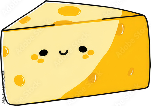 Cute Cartoon Cheese Slice with Smiling Face and Holes.