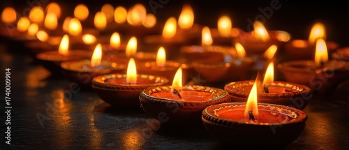 Glowing Diyas Illuminating the Scene during the Festival of Lights Celebration