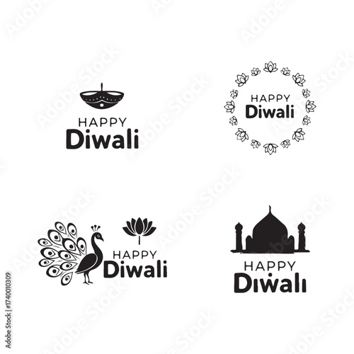 Fototapeta Brush style Happy Diwali silhouette lettering bundle