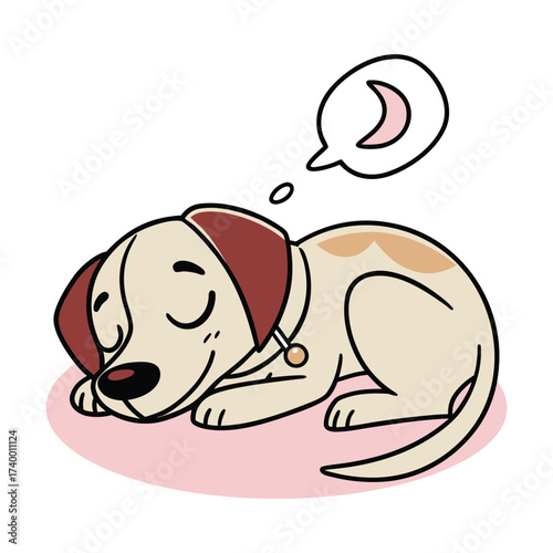 Cartoon Dog Curled Up Sleeping with Tiny Drool Illustration