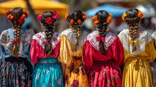 Traditional Mexican Dancers in Colorful Dresses Celebrating Fiesta de Nuestra Señora de Guadalupe