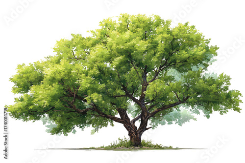 Lush green tree, full of foliage, strong trunk, natural
