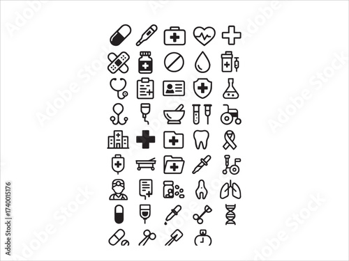 Medical and Healthcare Icons Set  Vector Collection of Hospital Doctor  Medicine, and Laboratory Symbol