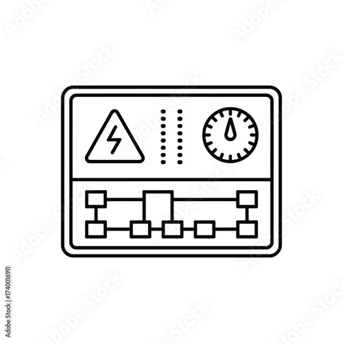 Electrical panel with warning symbol and meter icon