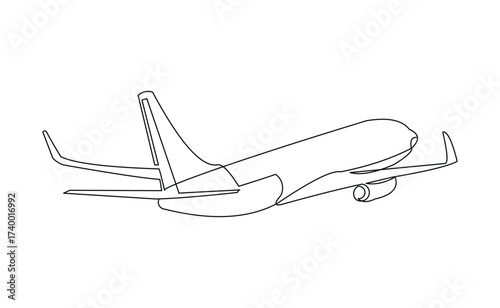Continuous line of airplane aircraft remote control aero modeling. Sketch drawing editable stroke vector illustration