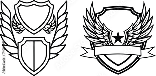 Laurel wreath, shield, wing, ribbon, and banners vector set. Laurel wreaths, shields, wings, ribbons illustration for awards, heraldry, logos, badges, and branding designs
