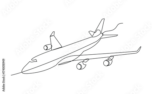 Continuous line of airplane aircraft remote control aero modeling. Sketch drawing editable stroke vector illustration