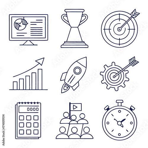 Business icons set outline style
