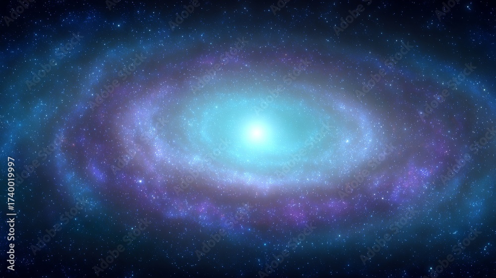 Fototapeta premium Space background with colorful nebula Galaxy Cloud. Bright galaxy shimmering neon blue purple colors with distant stars. Mysterious alien star system purple green planets orbiting a bright glowing sun