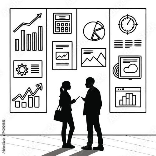 Business people discussing data