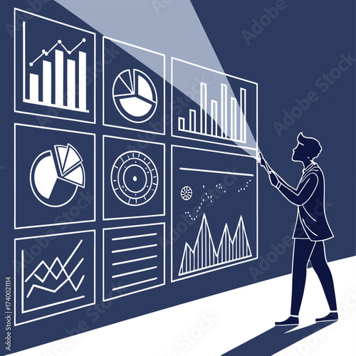 Business person analyzing data screen