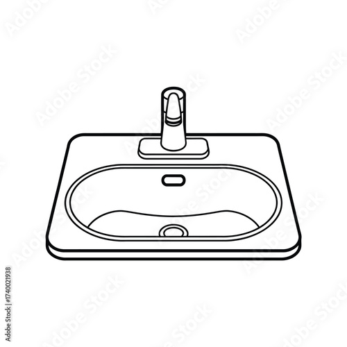 Simple line drawing of a bathroom sink with faucet