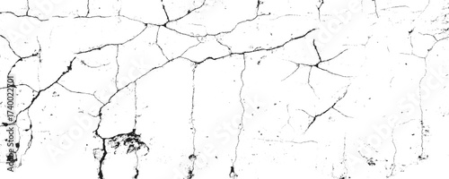 Vector Black and white cracked wall, old wall, grunge wall paint effect, grungy transparent texture background. Vector grunge cracked texture style with cracked texture.