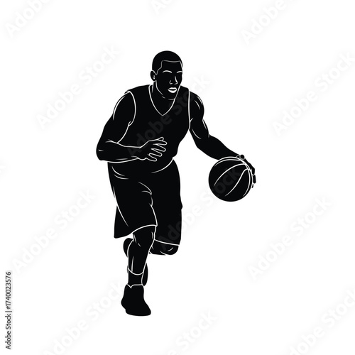 Basketball player dribbling on white background sport