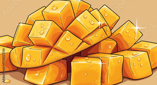 Graphic vector illustration of fresh and juicy diced mango fruit