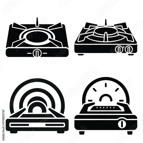 gas burner  vector icons set isolated on white background