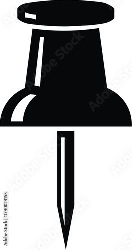 Black thumbtack icon with sharp point and flat head pushpin office supply