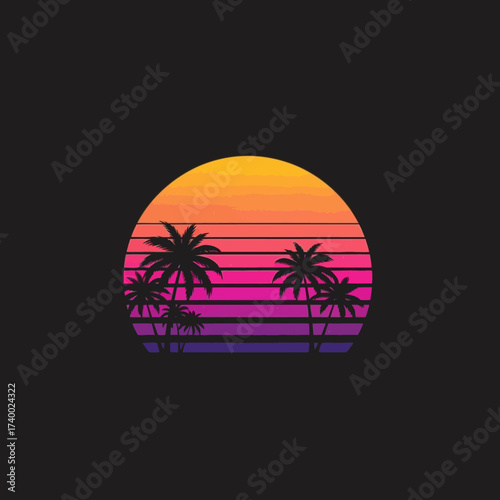 Sunset Palms Retro Style