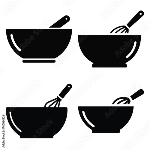 mixing bowl  vector icons set isolated on white background