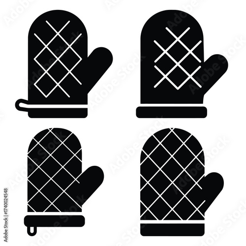 oven mitt  vector icons set isolated on white background
