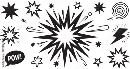 Collection of punk rock style doodle icons for graphic design