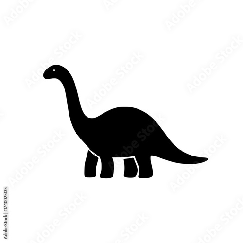 Majestic black brontosaurus silhouette standing tall, perfect for kids' themes and educational projects
