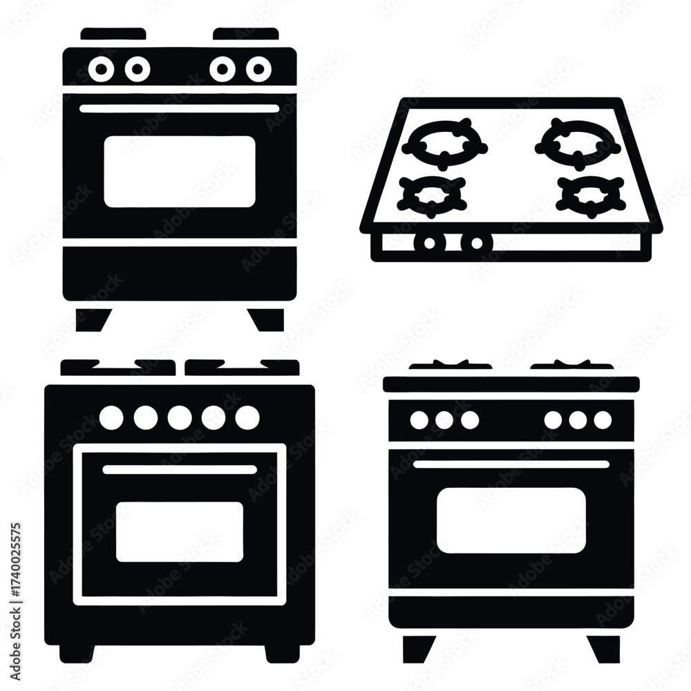 Obraz premium stove vector icons set isolated on white background