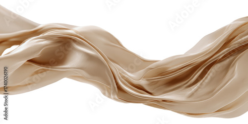 Beige silk fabric flowing, smooth texture