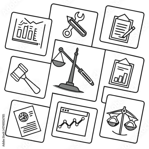 Business icons grid illustration