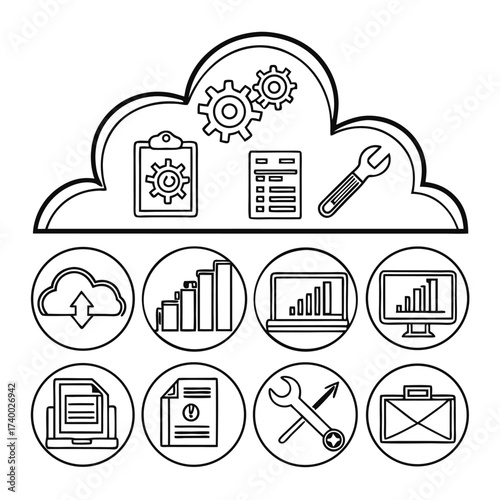 Business icons in cloud diagram