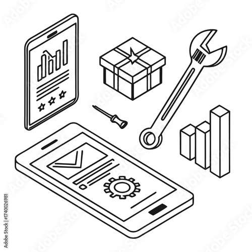 Business icons isometric design