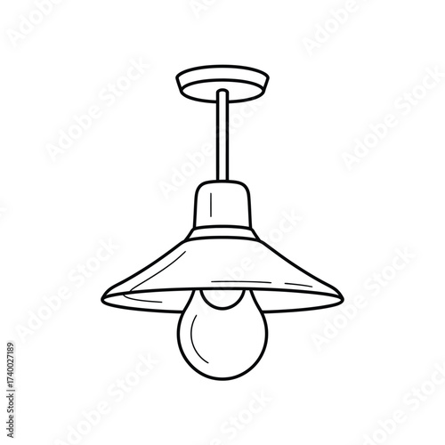 Simple hand drawn pendant light fixture with exposed bulb