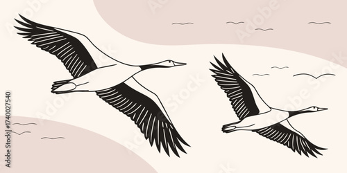 Hawk  in Motion Vector Art mountains beck view isolated background.