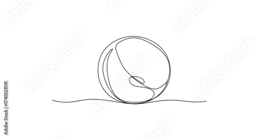 Beach Ball Illustration in Minimal Continuous Line Art Style with Wave Line on White Background