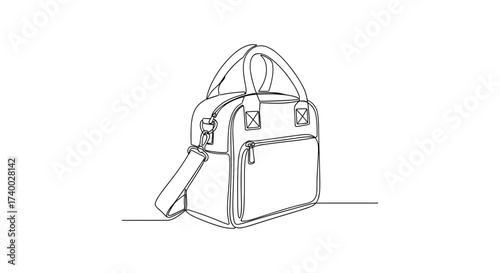 Handbag with Shoulder Strap Illustration in Minimal Continuous Line Art Style on White Background