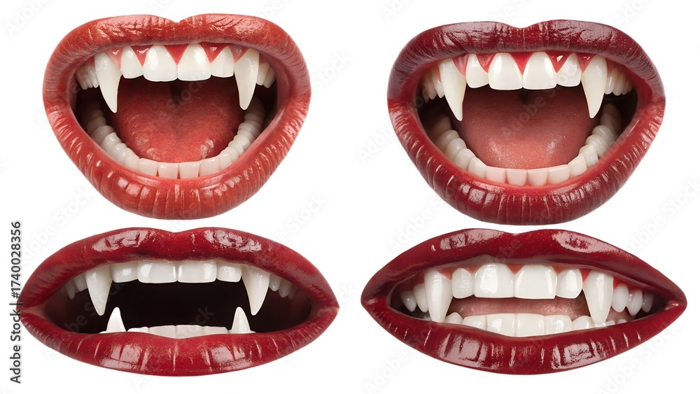 Obraz premium Set of vampire mouth illustrations with transparent background. ideal for Halloween-themed designs