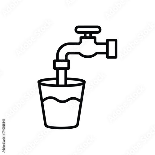 Water pouring from faucet into a glass icon