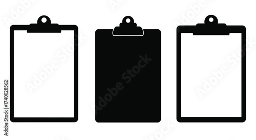 Three clipboards displayed in a row one black and two white