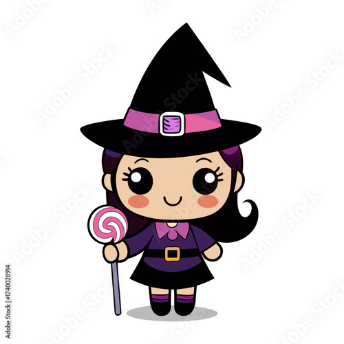Sweet Spell Witch – Adorable Halloween Chibi with Lollipop