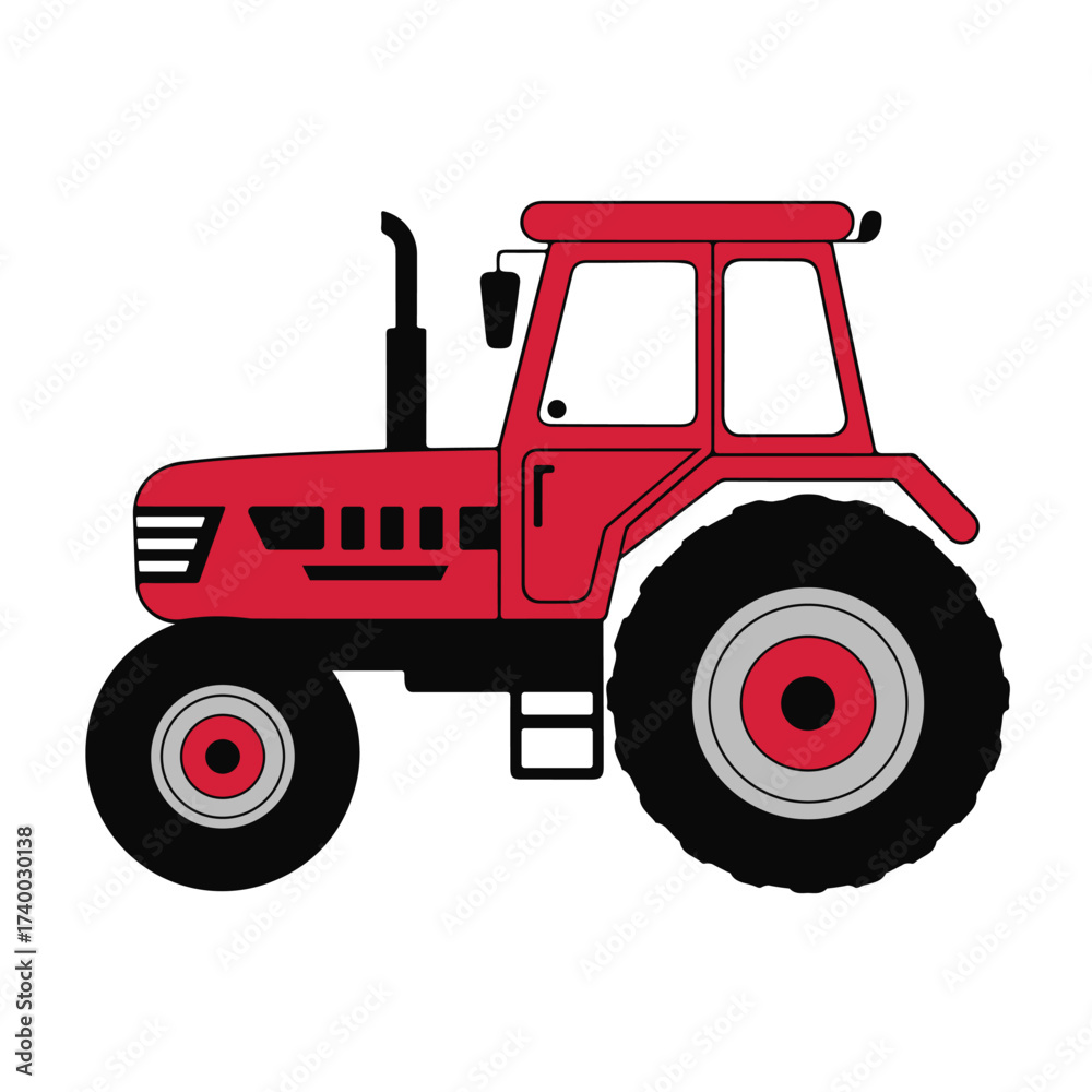 Obraz premium Red Tractor Clipart Illustration, Farming Vehicle Vector Design for Agriculture, Countryside, Farm Equipment, Harvest, Machinery, Rural Life, Transport, Farm Work, Cartoon Style, Editable Graphic