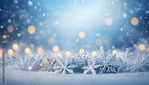 “Sparkling snowflakes on snowy background, magical winter holiday theme”