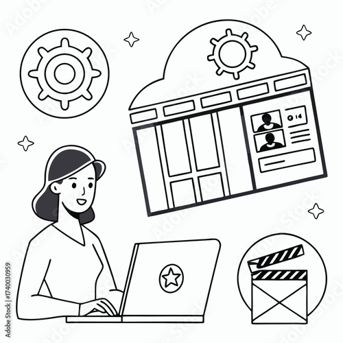 Business woman working on laptop illustration