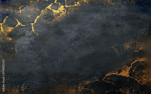 
High resolution. Luxury abstract fluid art painting in alcohol ink technique, mixture of black, gray and gold paints. Imitation of marble stone cut, glowing golden veins. Tender and dreamy design.