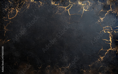 Black texture golden veins background. Stone concrete surface.