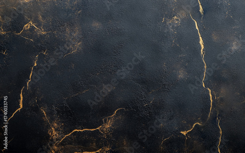 Black texture golden veins background. Stone concrete surface.