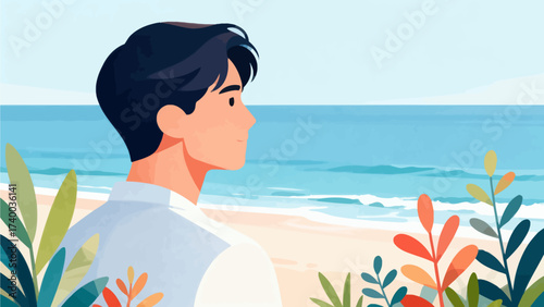 Man looking at ocean from beach