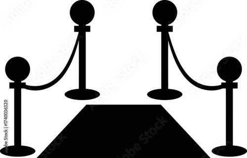 Red Carpet Entrance with Velvet Ropes and Stanchions Silhouette Icon

