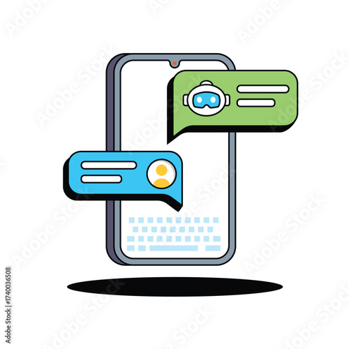 Customer talk with chatbot on smartphone. Virtual assistant vector illustration.